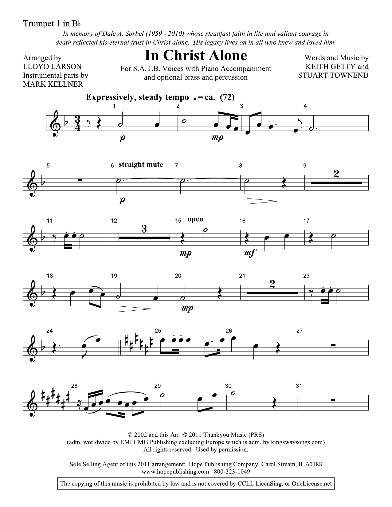 Lloyd Larson In Christ Alone - Bb Trumpet 1 Sheet Music Notes & Chords for Choir Instrumental Pak - Download or Print PDF