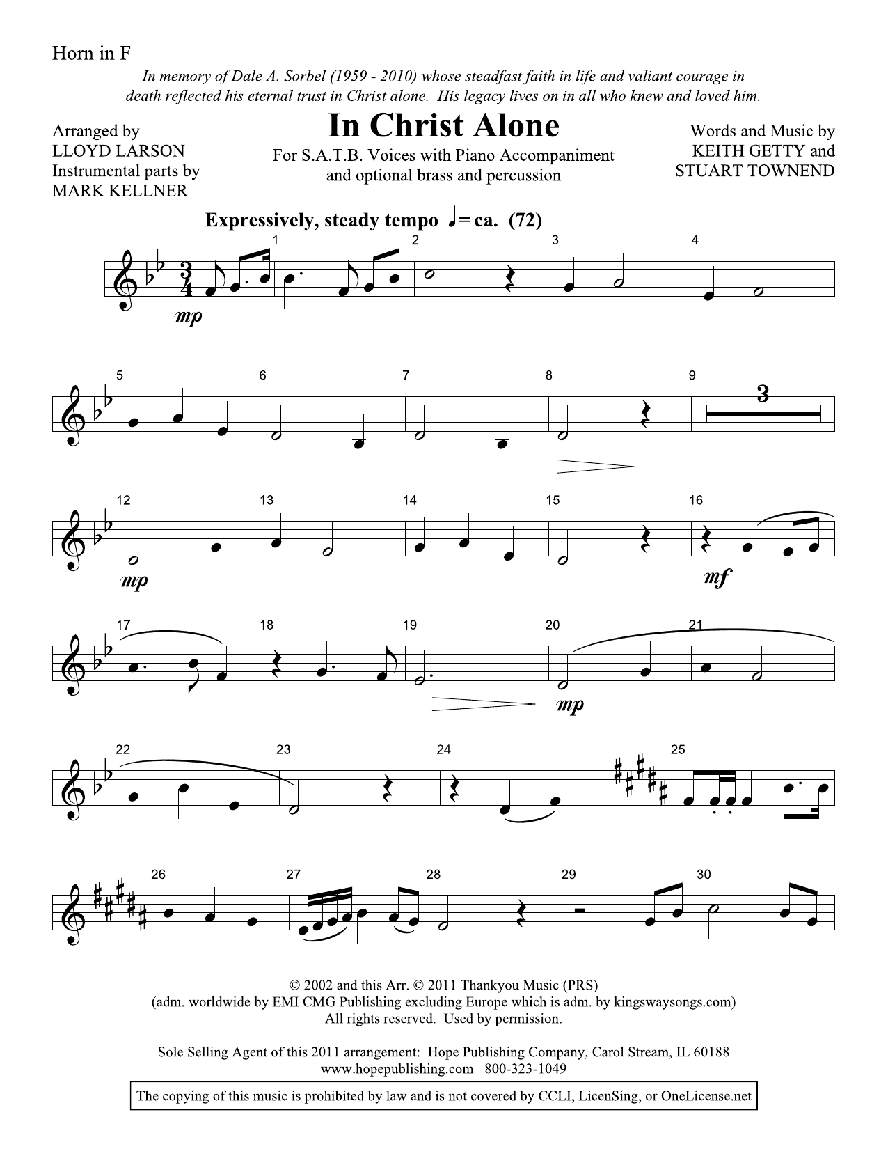 Lloyd Larson In Christ Alone - Horn Sheet Music Notes & Chords for Choir Instrumental Pak - Download or Print PDF