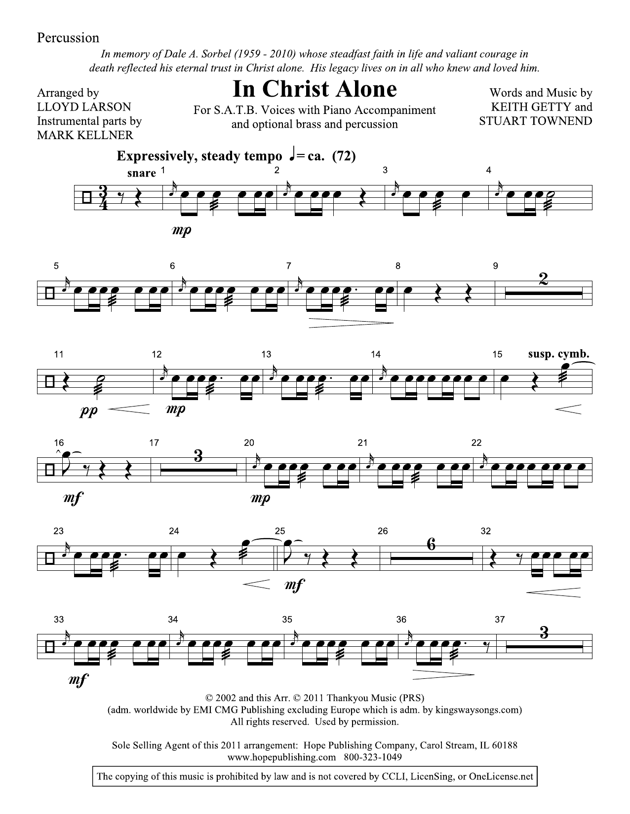 Lloyd Larson In Christ Alone - Percussion Sheet Music Notes & Chords for Choir Instrumental Pak - Download or Print PDF Lloyd Larson In Christ Alone - Percussion Sheet Music Notes & Chords for Choir Instrumental Pak - Download or Print PDF