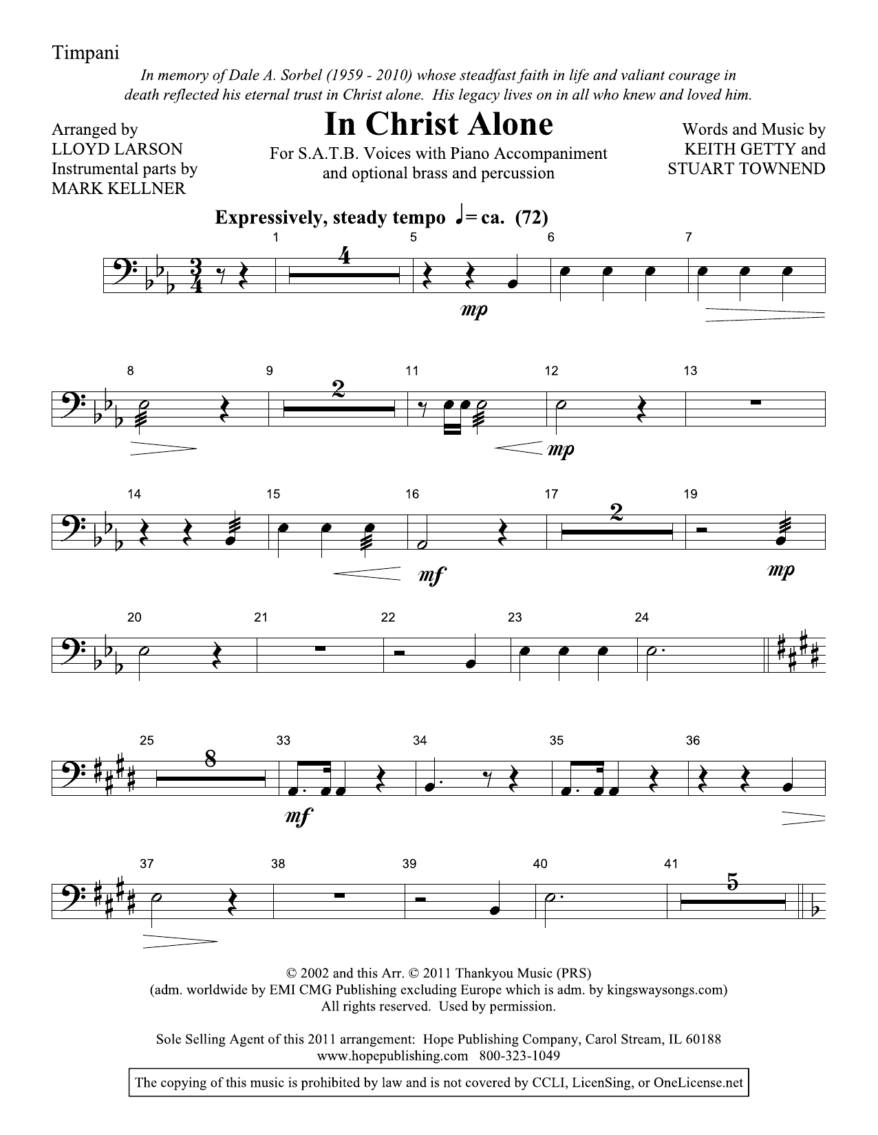 Lloyd Larson In Christ Alone - Timpani Sheet Music Notes & Chords for Choir Instrumental Pak - Download or Print PDF