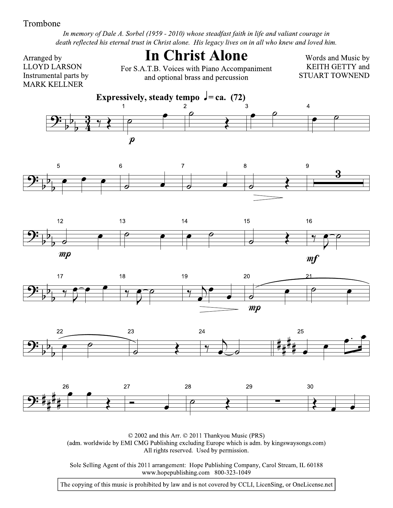 Lloyd Larson In Christ Alone - Trombone Sheet Music Notes & Chords for Choir Instrumental Pak - Download or Print PDF Lloyd Larson In Christ Alone - Trombone Sheet Music Notes & Chords for Choir Instrumental Pak - Download or Print PDF