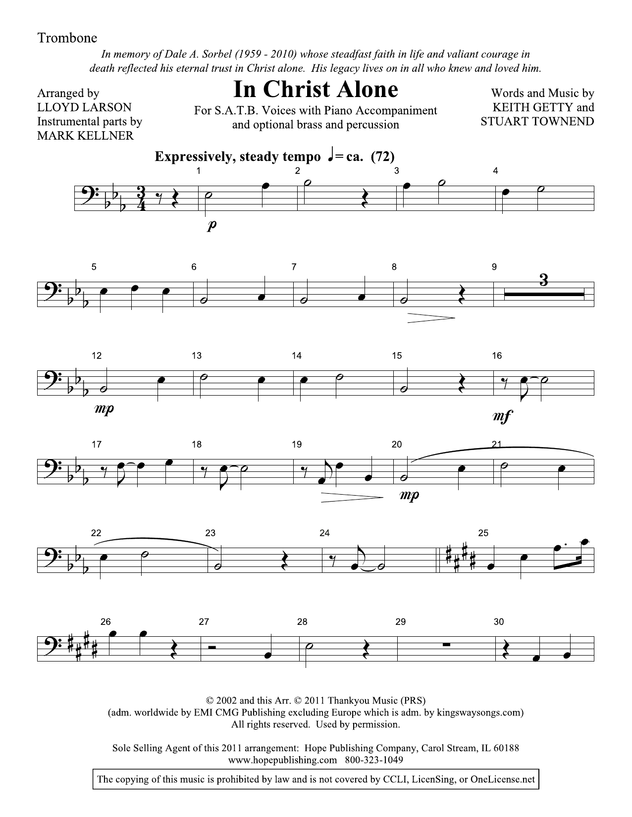 Lloyd Larson In Christ Alone - Trombone Sheet Music Notes & Chords for Choir Instrumental Pak - Download or Print PDF