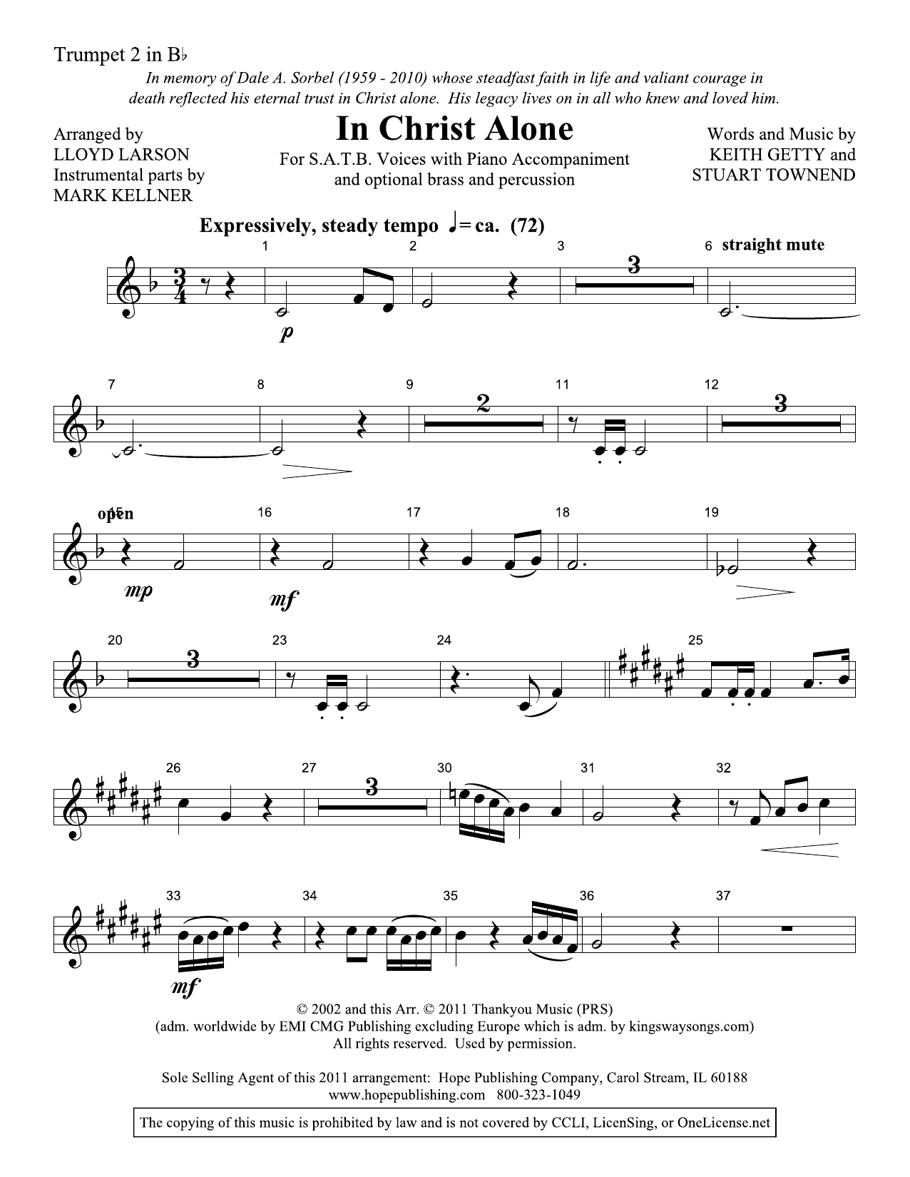 Lloyd Larson In Christ Alone - Trumpet 2 Sheet Music Notes & Chords for Choir Instrumental Pak - Download or Print PDF