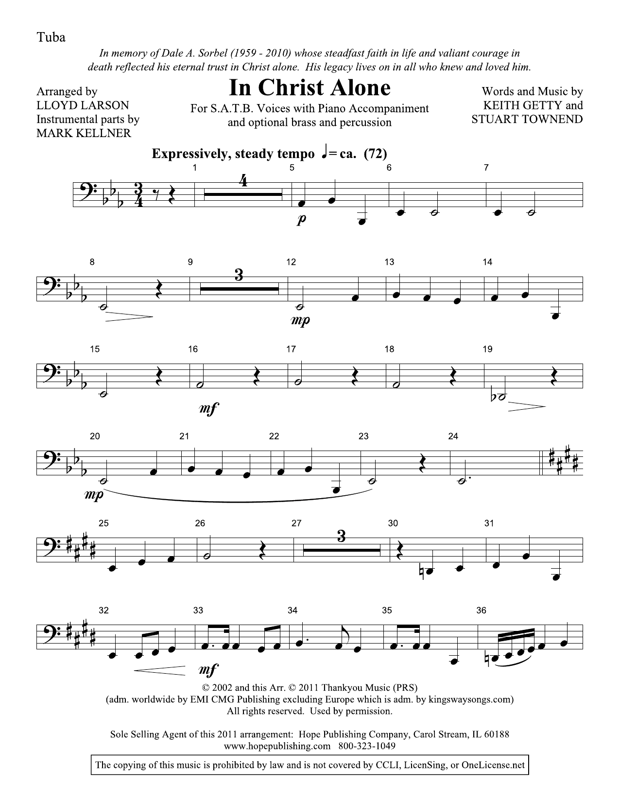 Lloyd Larson In Christ Alone - Tuba Sheet Music Notes & Chords for Choir Instrumental Pak - Download or Print PDF Lloyd Larson In Christ Alone - Tuba Sheet Music Notes & Chords for Choir Instrumental Pak - Download or Print PDF