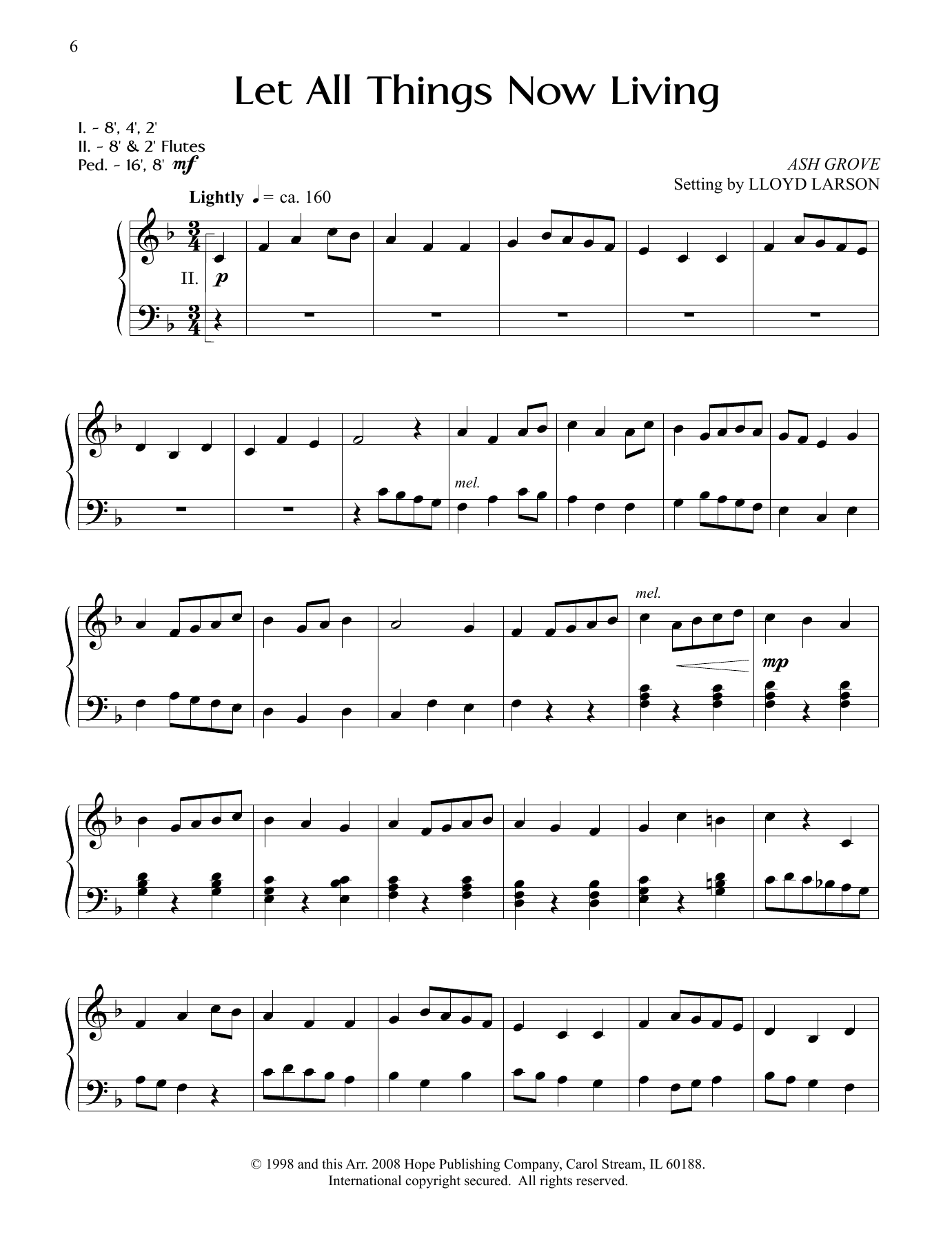 Lloyd Larson Let All Things Now Living Sheet Music Notes & Chords for Organ - Download or Print PDF