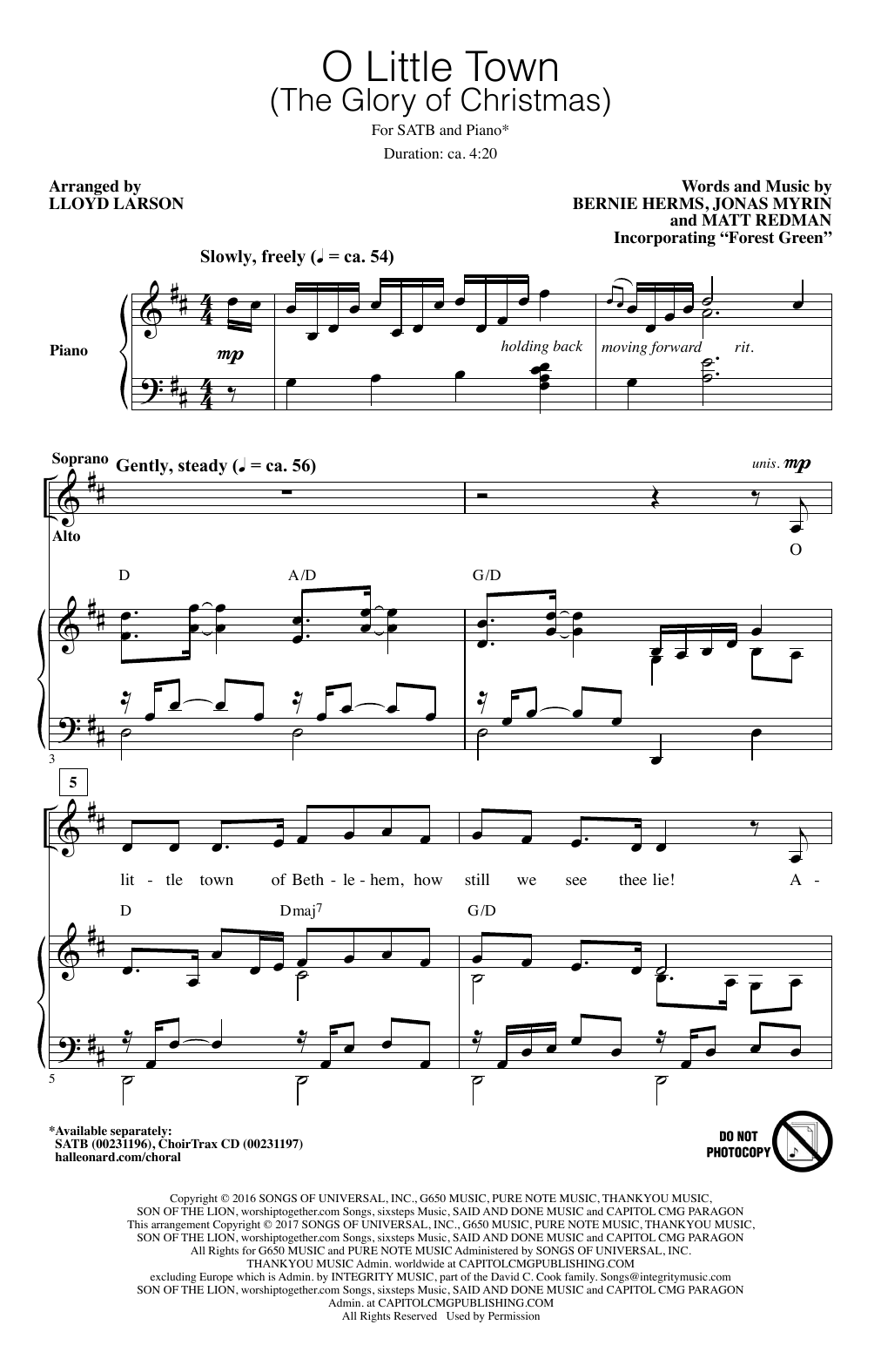 Lloyd Larson O Little Town (The Glory Of Christmas) Sheet Music Notes & Chords for SATB - Download or Print PDF