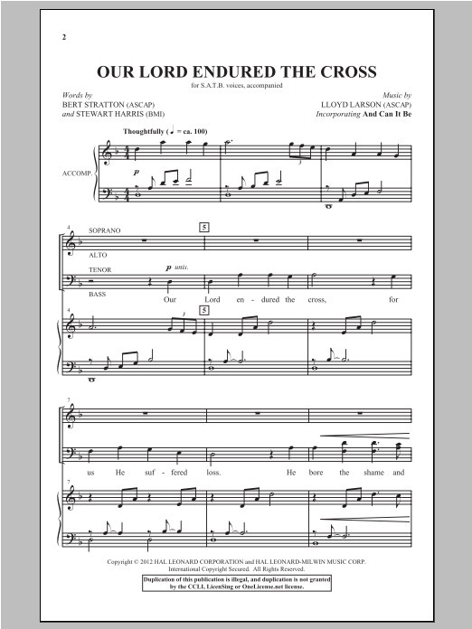 Lloyd Larson Our Lord Endured The Cross Sheet Music Notes & Chords for SATB - Download or Print PDF Lloyd Larson Our Lord Endured The Cross Sheet Music Notes & Chords for SATB - Download or Print PDF