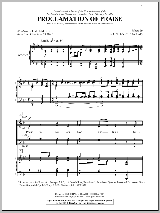 Lloyd Larson Proclamation Of Praise Sheet Music Notes & Chords for SATB - Download or Print PDF Lloyd Larson Proclamation Of Praise Sheet Music Notes & Chords for SATB - Download or Print PDF