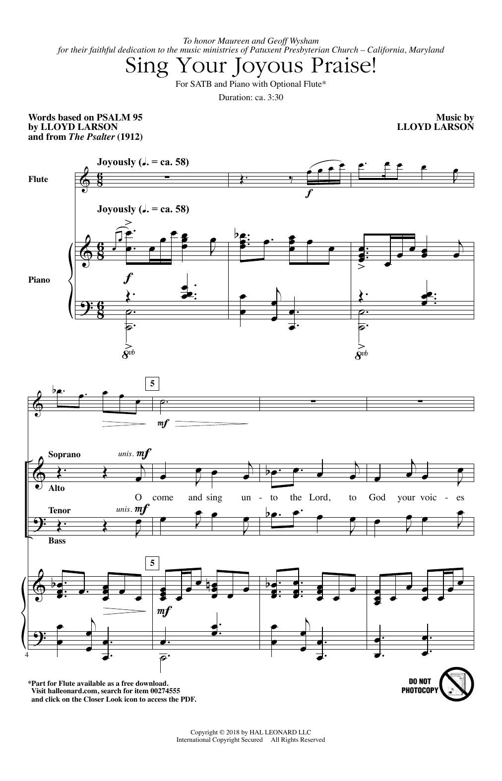 Lloyd Larson Sing Your Joyous Praise! Sheet Music Notes & Chords for Choral - Download or Print PDF