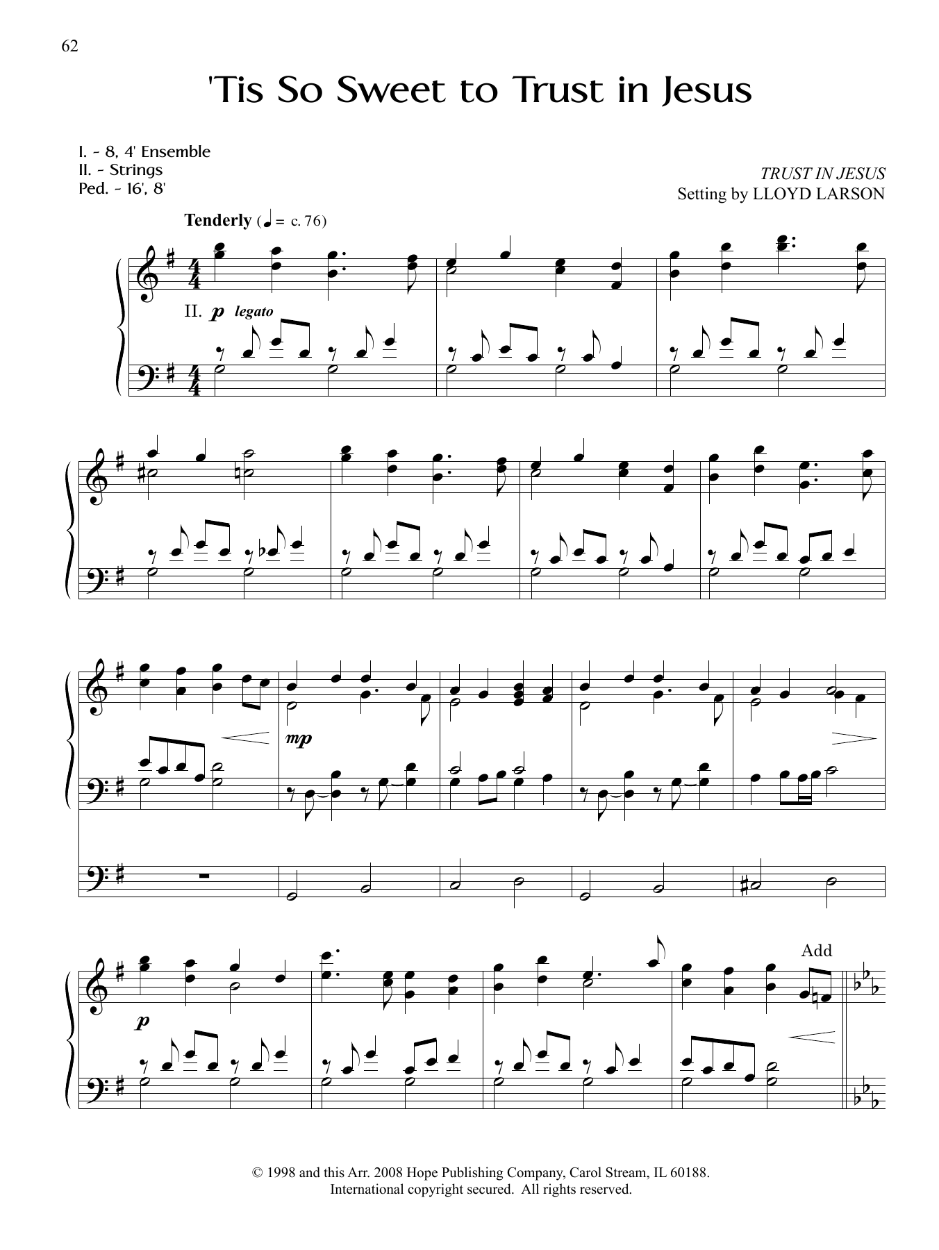Lloyd Larson Tis So Sweet to Trust in Jesus Sheet Music Notes & Chords for Organ - Download or Print PDF Lloyd Larson Tis So Sweet to Trust in Jesus Sheet Music Notes & Chords for Organ - Download or Print PDF