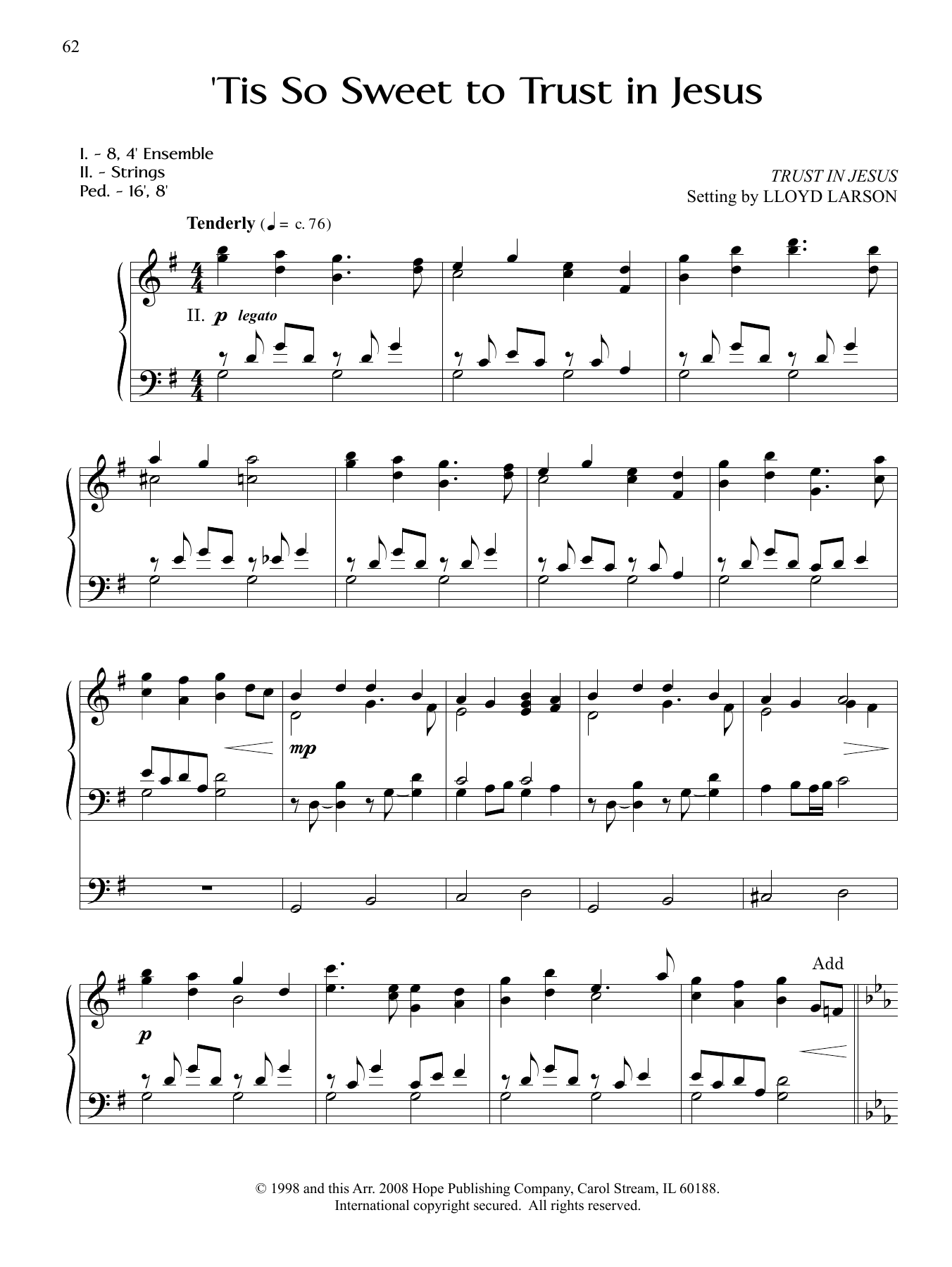 Lloyd Larson Tis So Sweet to Trust in Jesus Sheet Music Notes & Chords for Organ - Download or Print PDF