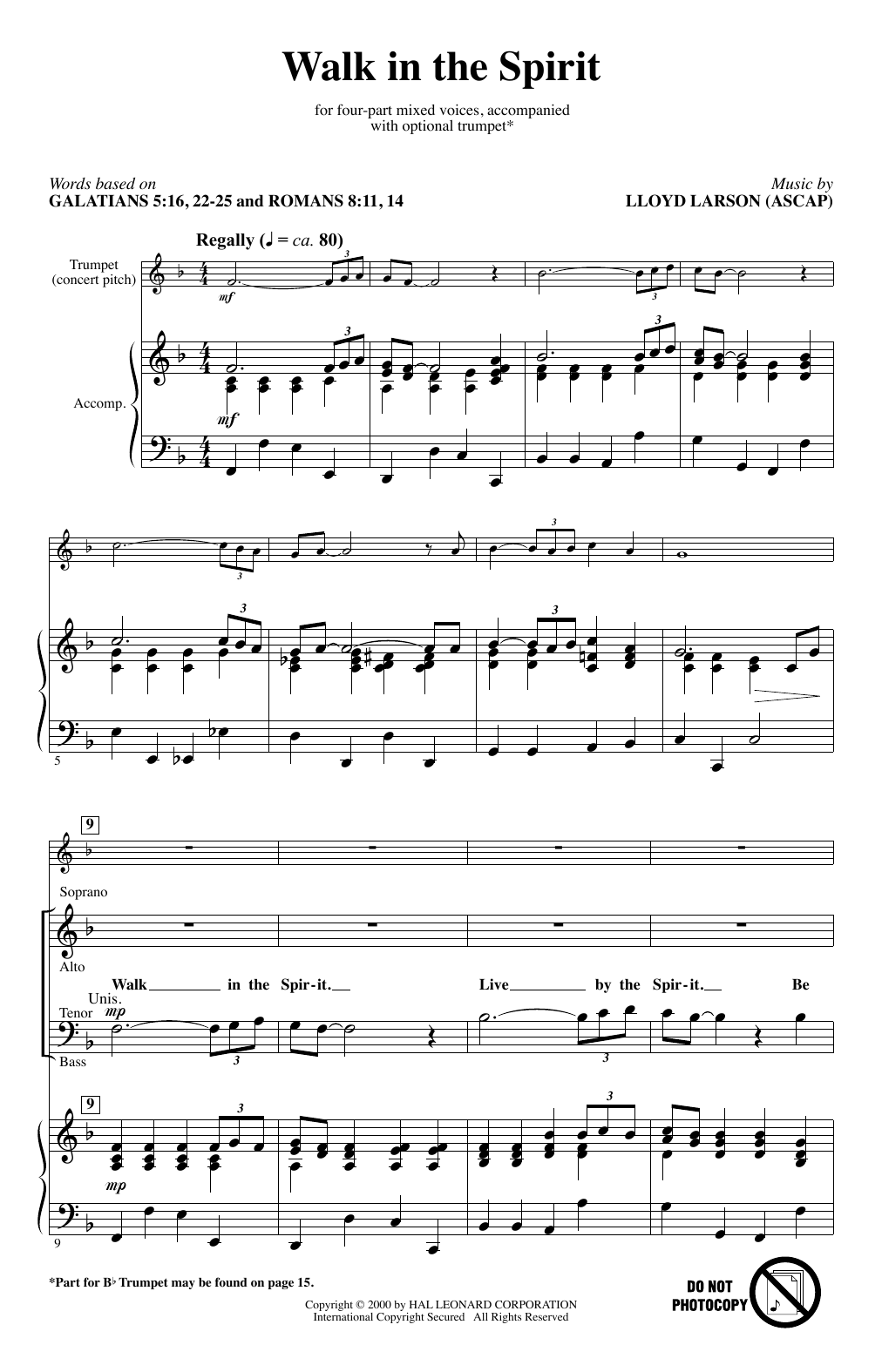 Lloyd Larson Walk In The Spirit Sheet Music Notes & Chords for Choir - Download or Print PDF Lloyd Larson Walk In The Spirit Sheet Music Notes & Chords for Choir - Download or Print PDF