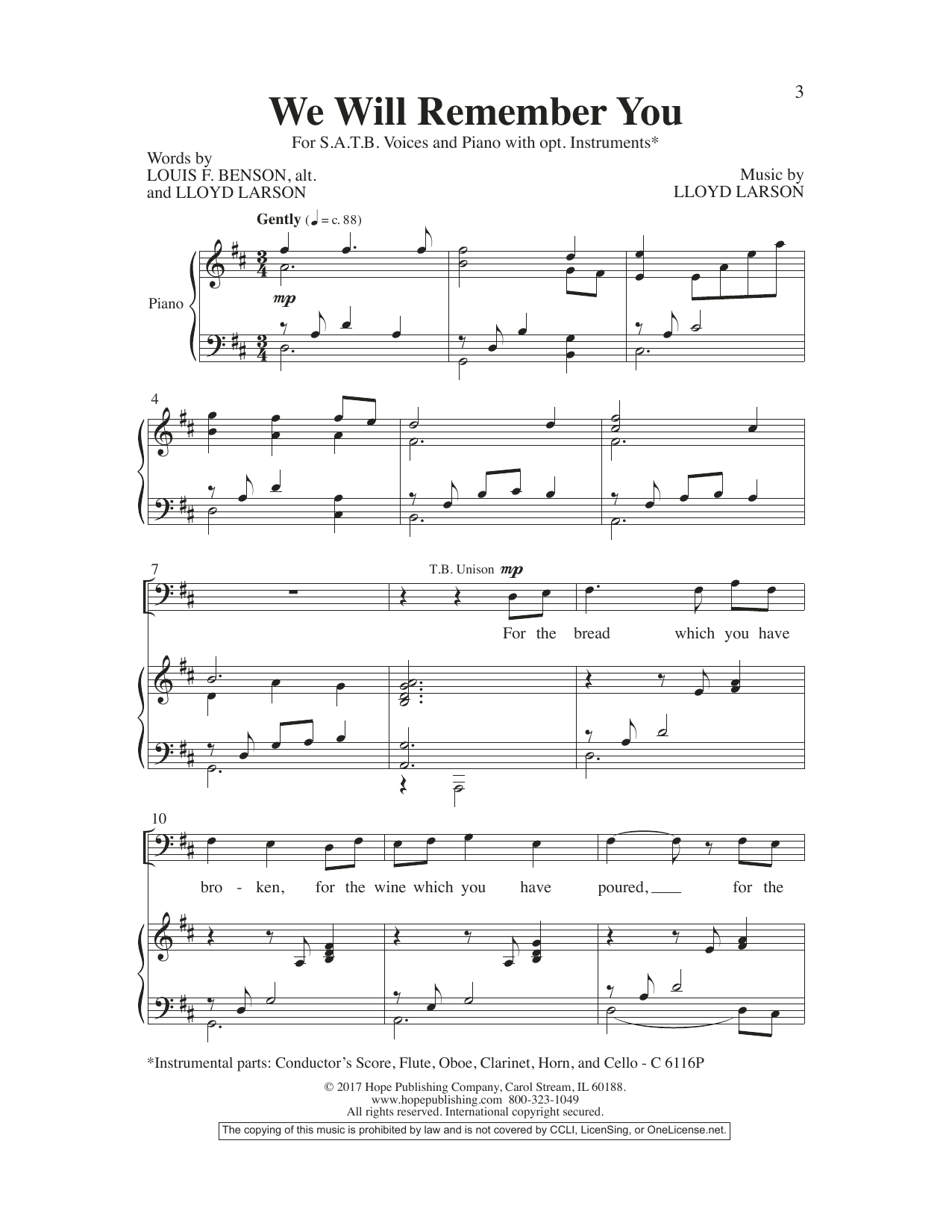 Lloyd Larson We Will Remember You Sheet Music Notes & Chords for Choir - Download or Print PDF