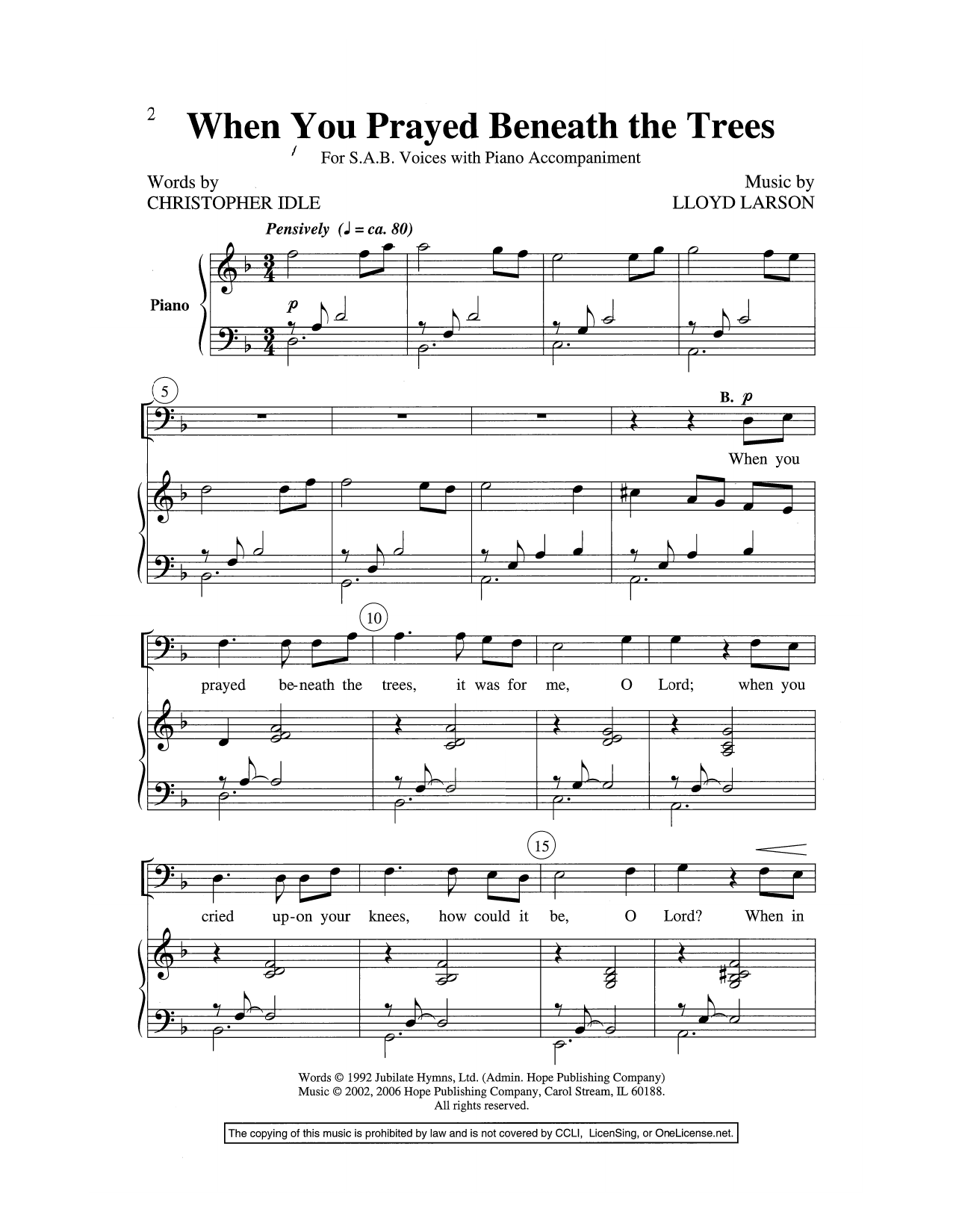 Lloyd Larson When You Prayed Beneath The Trees Sheet Music Notes & Chords for Choral - Download or Print PDF Lloyd Larson When You Prayed Beneath The Trees Sheet Music Notes & Chords for Choral - Download or Print PDF