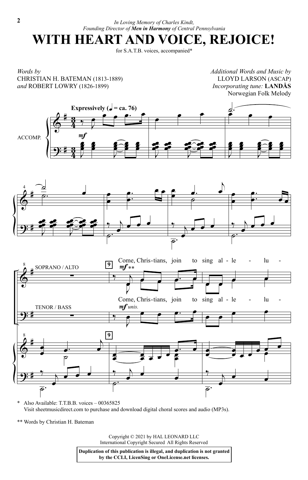 Lloyd Larson With Heart And Voice, Rejoice! Sheet Music Notes & Chords for TTBB Choir - Download or Print PDF