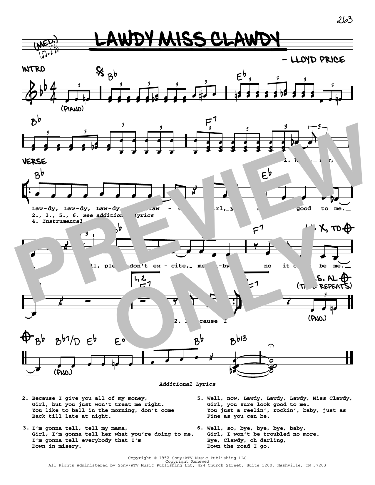 Lloyd Price Lawdy Miss Clawdy Sheet Music Notes & Chords for Real Book – Melody & Chords - Download or Print PDF