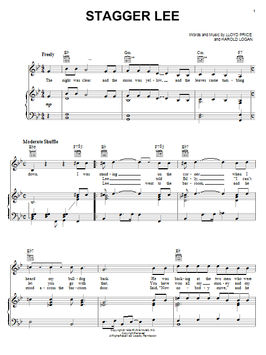 Lloyd Price Stagger Lee sheet music notes and chords. Download Printable PDF.