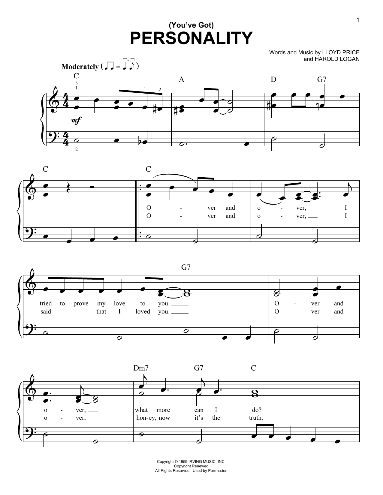Lloyd Price (You've Got) Personality sheet music notes and chords. Download Printable PDF.