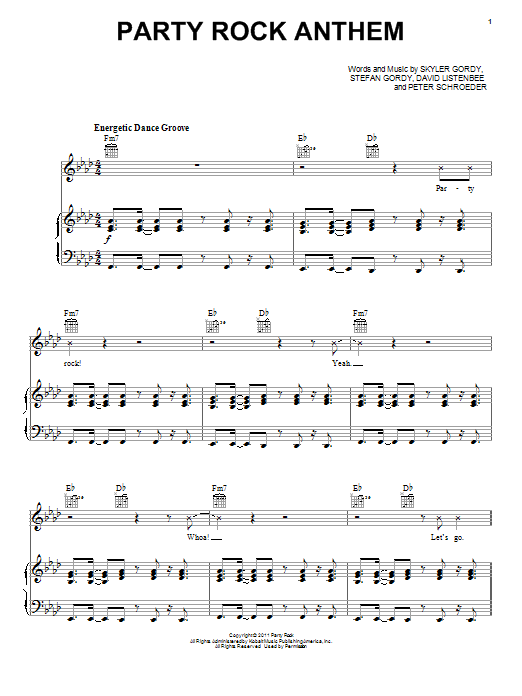 LMFAO featuring Lauren Bennett Party Rock Anthem Sheet Music Notes & Chords for Piano, Vocal & Guitar (Right-Hand Melody) - Download or Print PDF