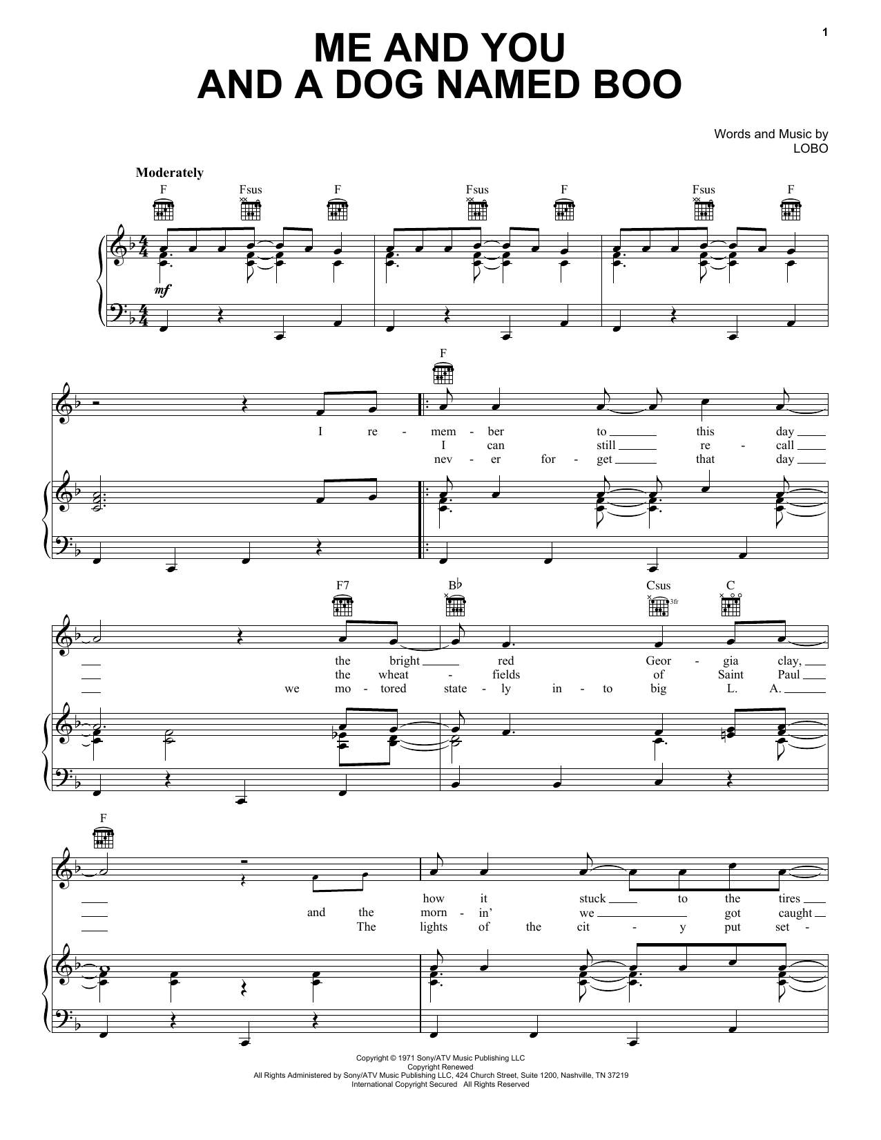 Lobo Me And You And A Dog Named Boo Sheet Music Notes & Chords for Lead Sheet / Fake Book - Download or Print PDF