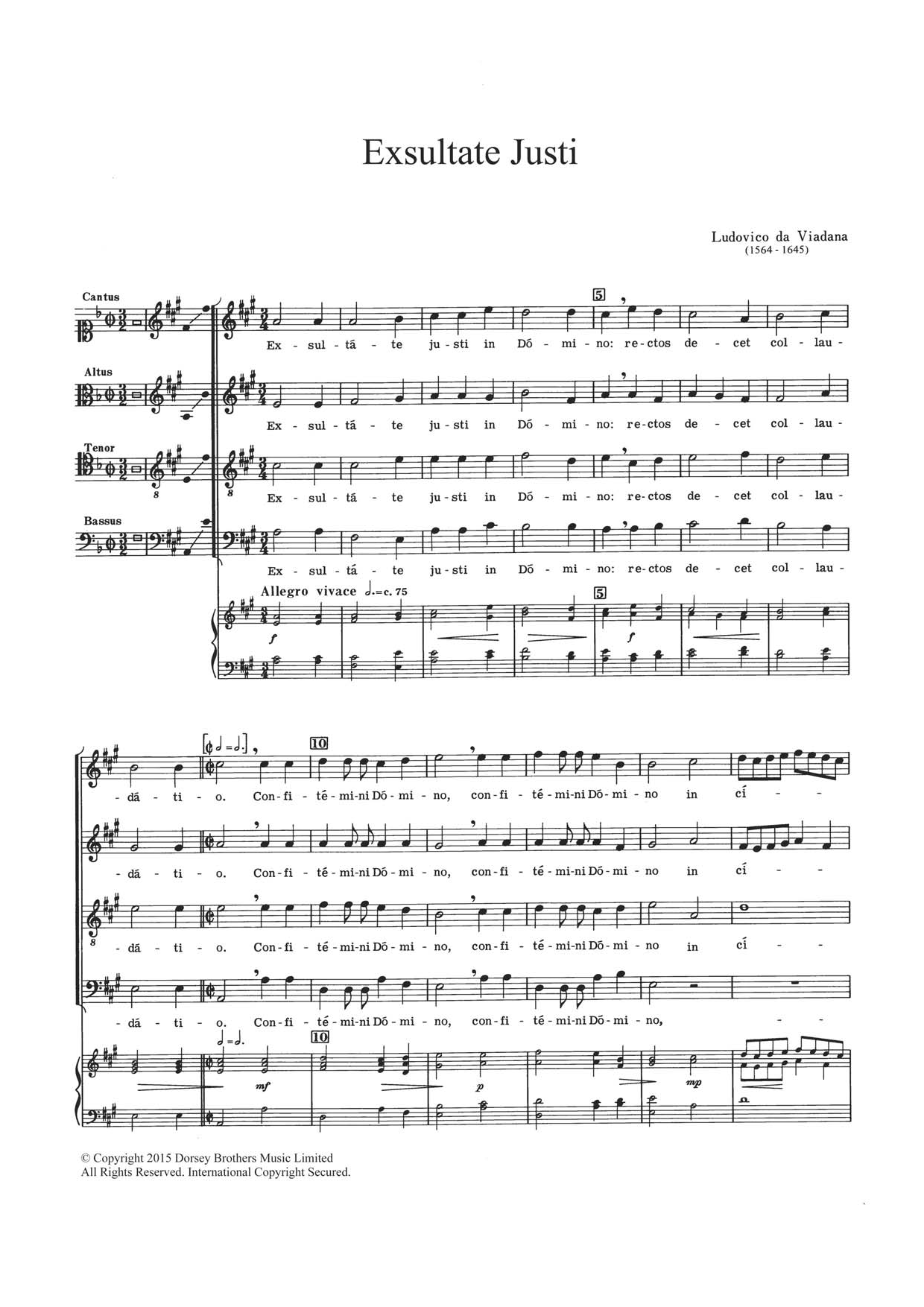 Lodovico Grossi da Viadana Exsultate Justi Sheet Music Notes & Chords for Choir - Download or Print PDF