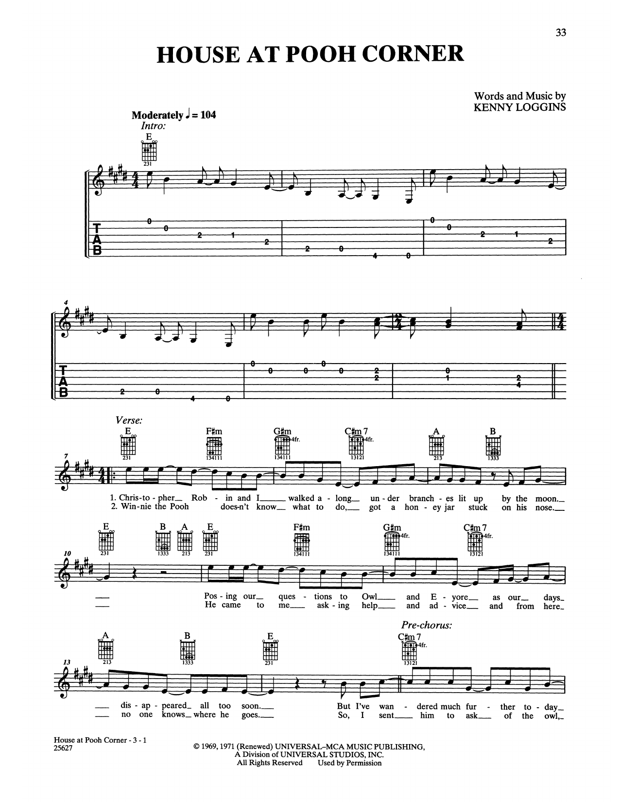 Loggins & Messina House At Pooh Corner Sheet Music Notes & Chords for Piano, Vocal & Guitar Chords (Right-Hand Melody) - Download or Print PDF