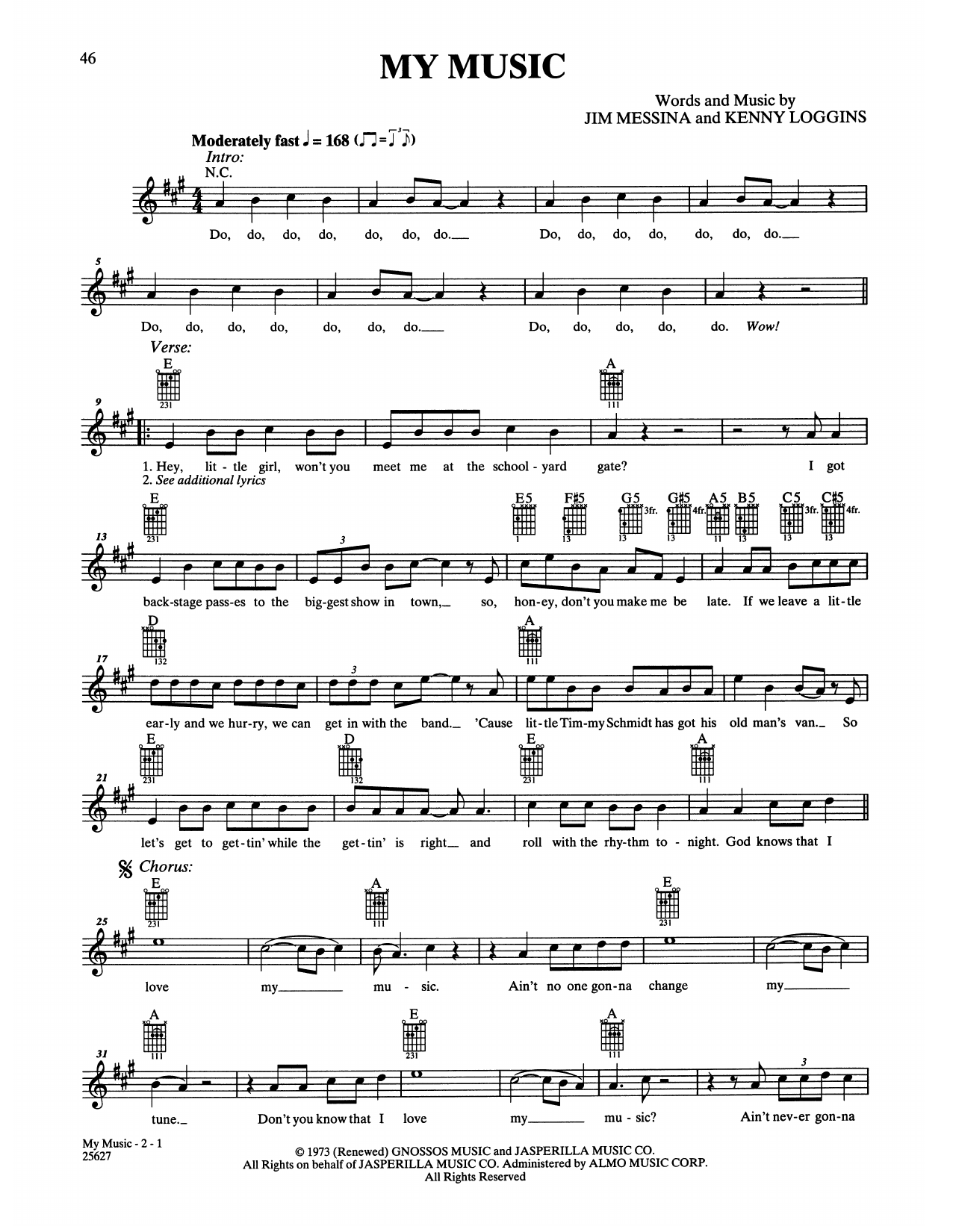 Loggins & Messina My Music Sheet Music Notes & Chords for Easy Guitar - Download or Print PDF