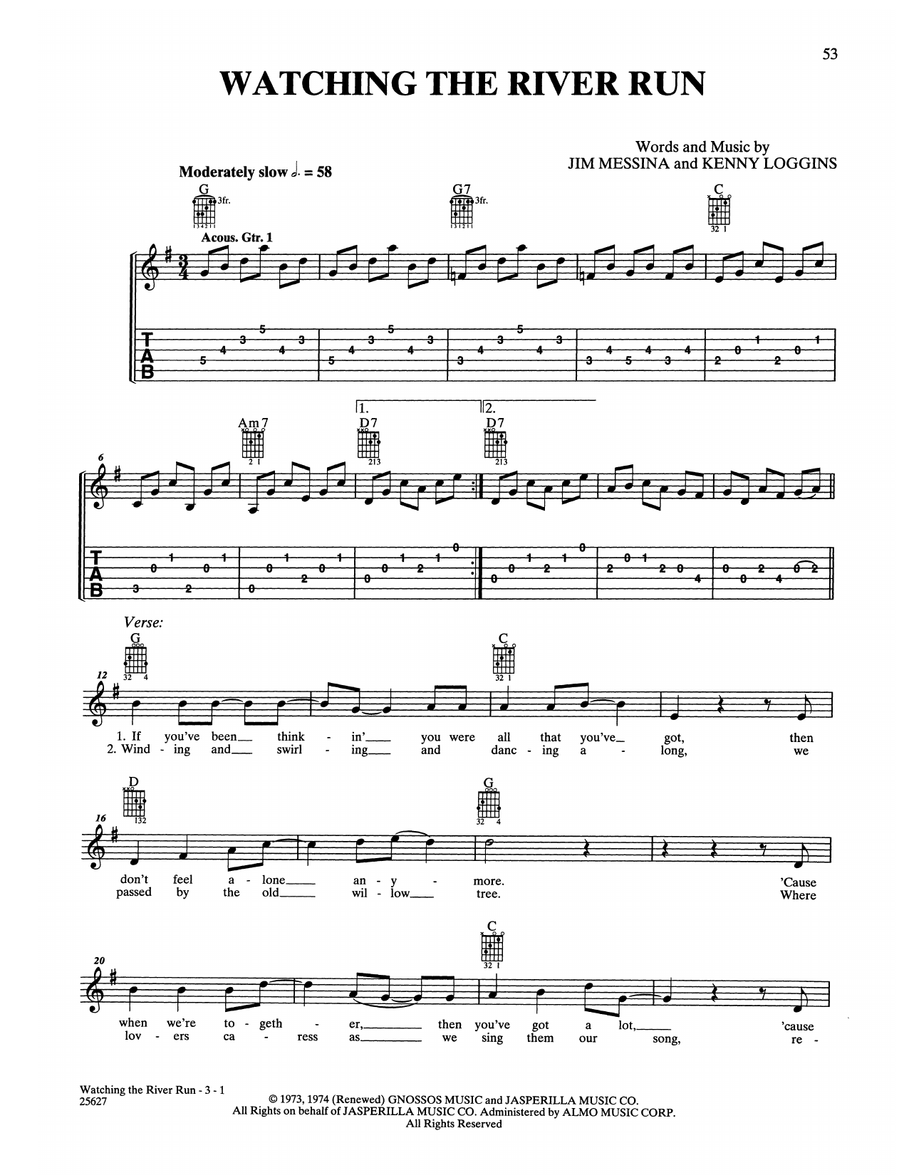Loggins & Messina Watching The River Run Sheet Music Notes & Chords for Easy Guitar - Download or Print PDF