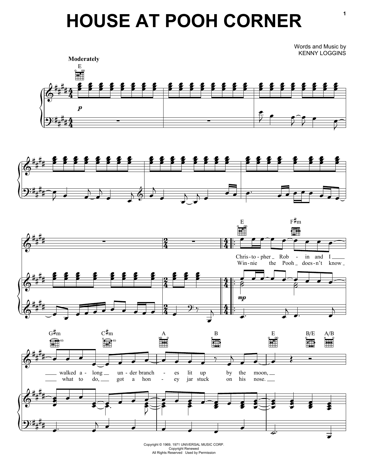 Loggins & Messina House At Pooh Corner Sheet Music Notes & Chords for Piano, Vocal & Guitar Chords (Right-Hand Melody) - Download or Print PDF