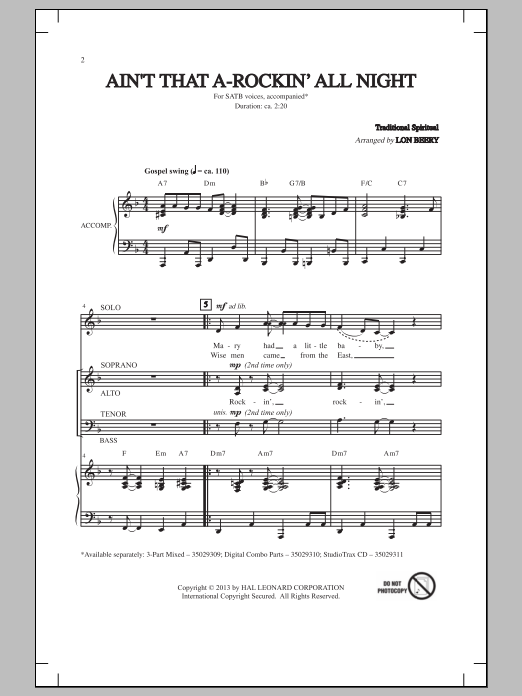 Lon Beery Ain't That A-Rockin' All Night Sheet Music Notes & Chords for SATB - Download or Print PDF