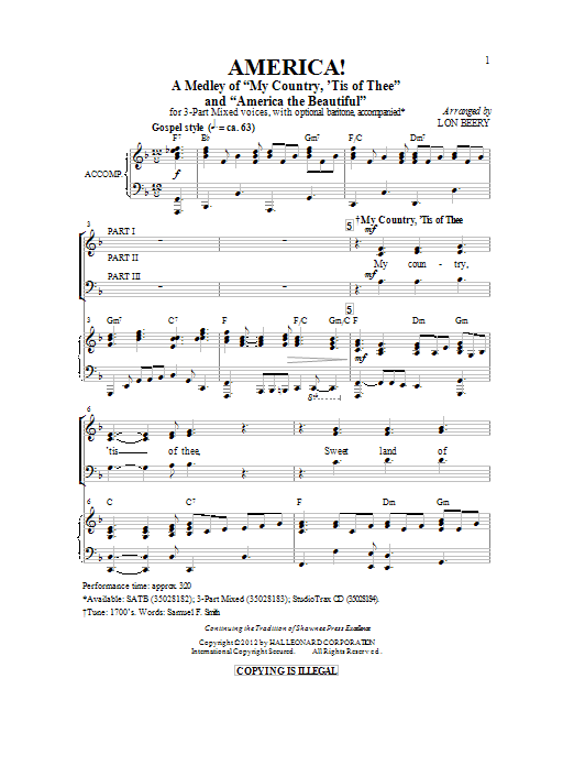 Lon Beery America! (Medley) Sheet Music Notes & Chords for 3-Part Mixed - Download or Print PDF