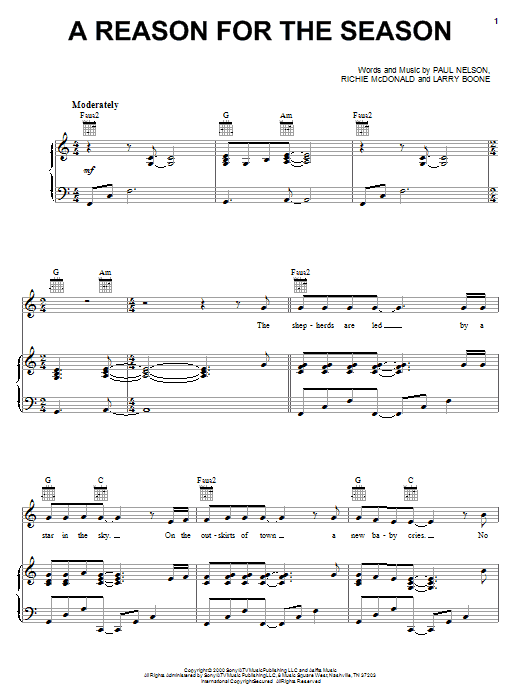 Lonestar A Reason For The Season Sheet Music Notes & Chords for Piano, Vocal & Guitar (Right-Hand Melody) - Download or Print PDF
