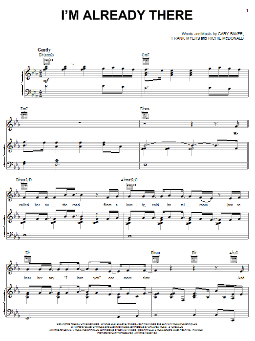 Lonestar I'm Already There Sheet Music Notes & Chords for Melody Line, Lyrics & Chords - Download or Print PDF