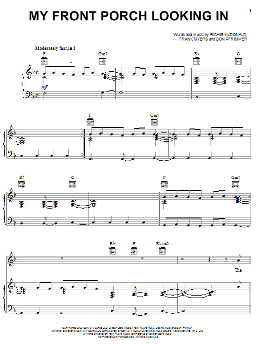 Lonestar My Front Porch Looking in Sheet Music Notes & Chords for Piano, Vocal & Guitar (Right-Hand Melody) - Download or Print PDF