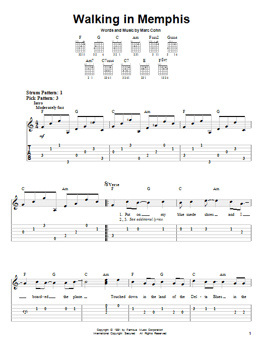 Lonestar Walking In Memphis Sheet Music Notes & Chords for Easy Guitar Tab - Download or Print PDF