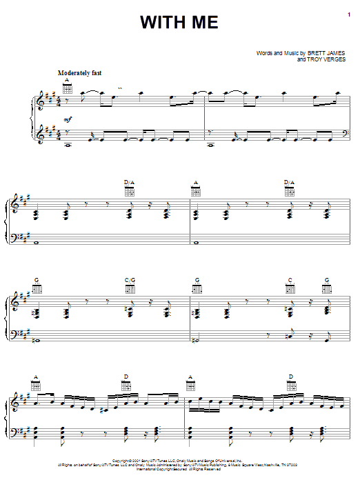 Lonestar With Me Sheet Music Notes & Chords for Piano, Vocal & Guitar (Right-Hand Melody) - Download or Print PDF