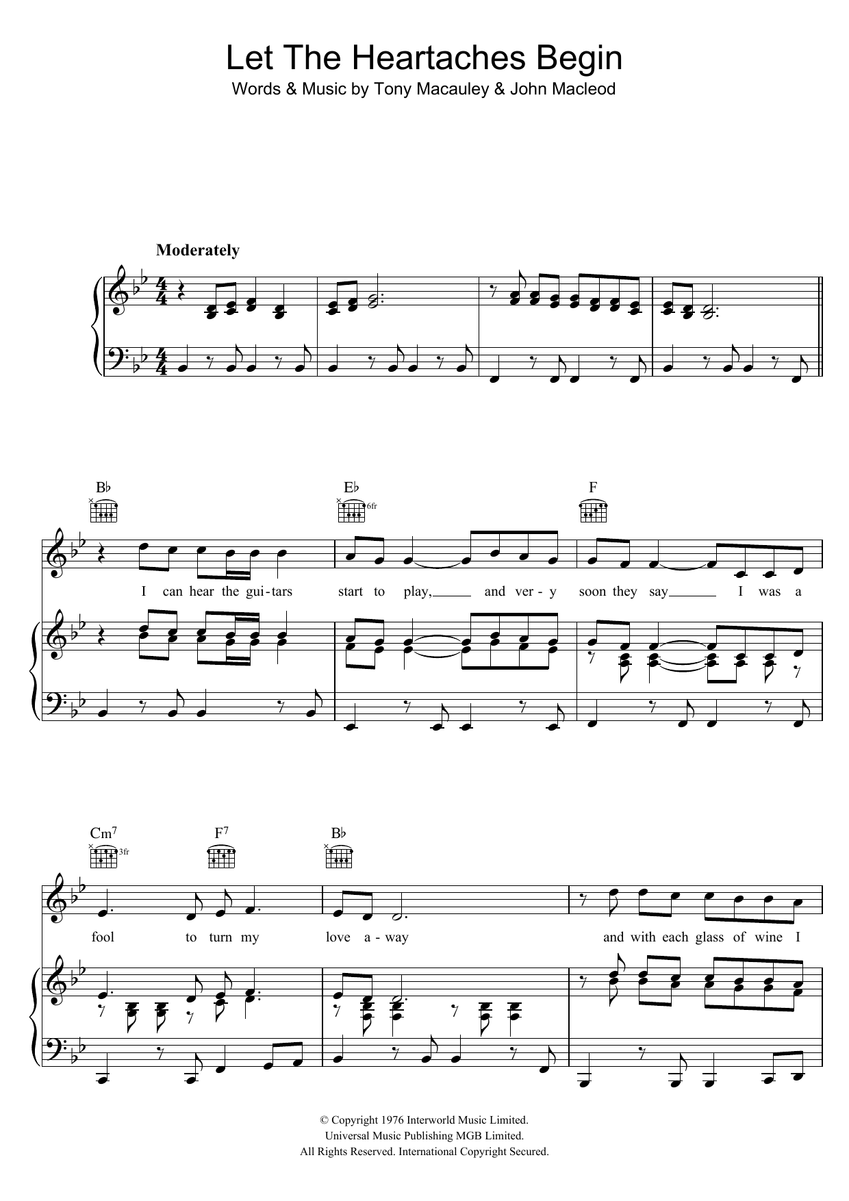 Long John Baldry Let The Heartaches Begin Sheet Music Notes & Chords for Piano, Vocal & Guitar (Right-Hand Melody) - Download or Print PDF