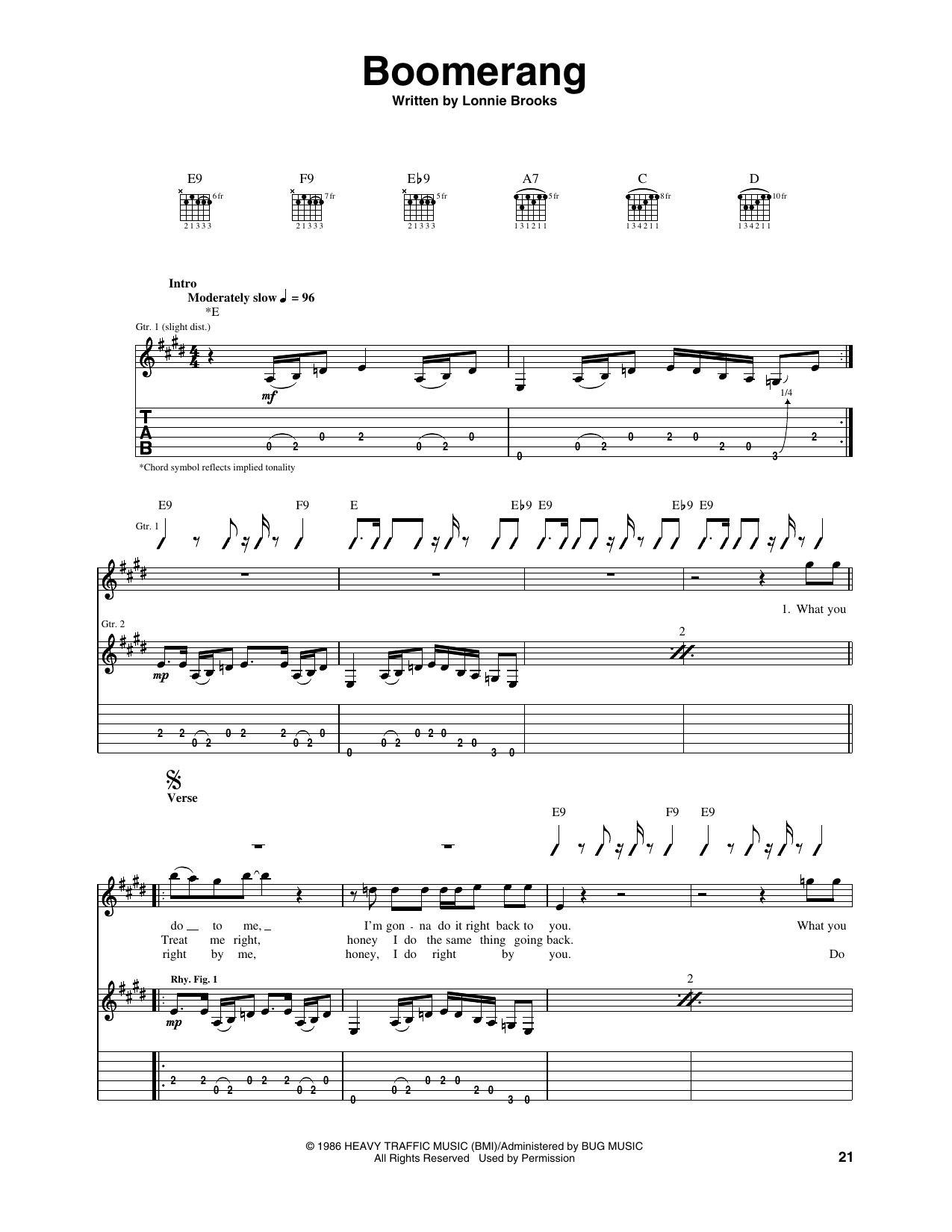 Lonnie Brooks Boomerang Sheet Music Notes & Chords for Guitar Tab - Download or Print PDF