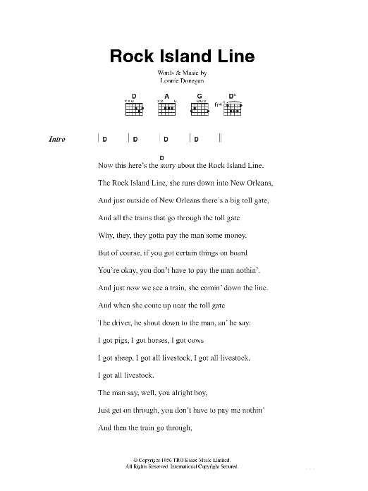 Lonnie Donegan Rock Island Line Sheet Music Notes & Chords for Piano, Vocal & Guitar (Right-Hand Melody) - Download or Print PDF