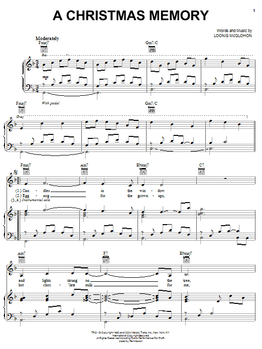 Loonis McGlohon A Christmas Memory Sheet Music Notes & Chords for Piano, Vocal & Guitar (Right-Hand Melody) - Download or Print PDF