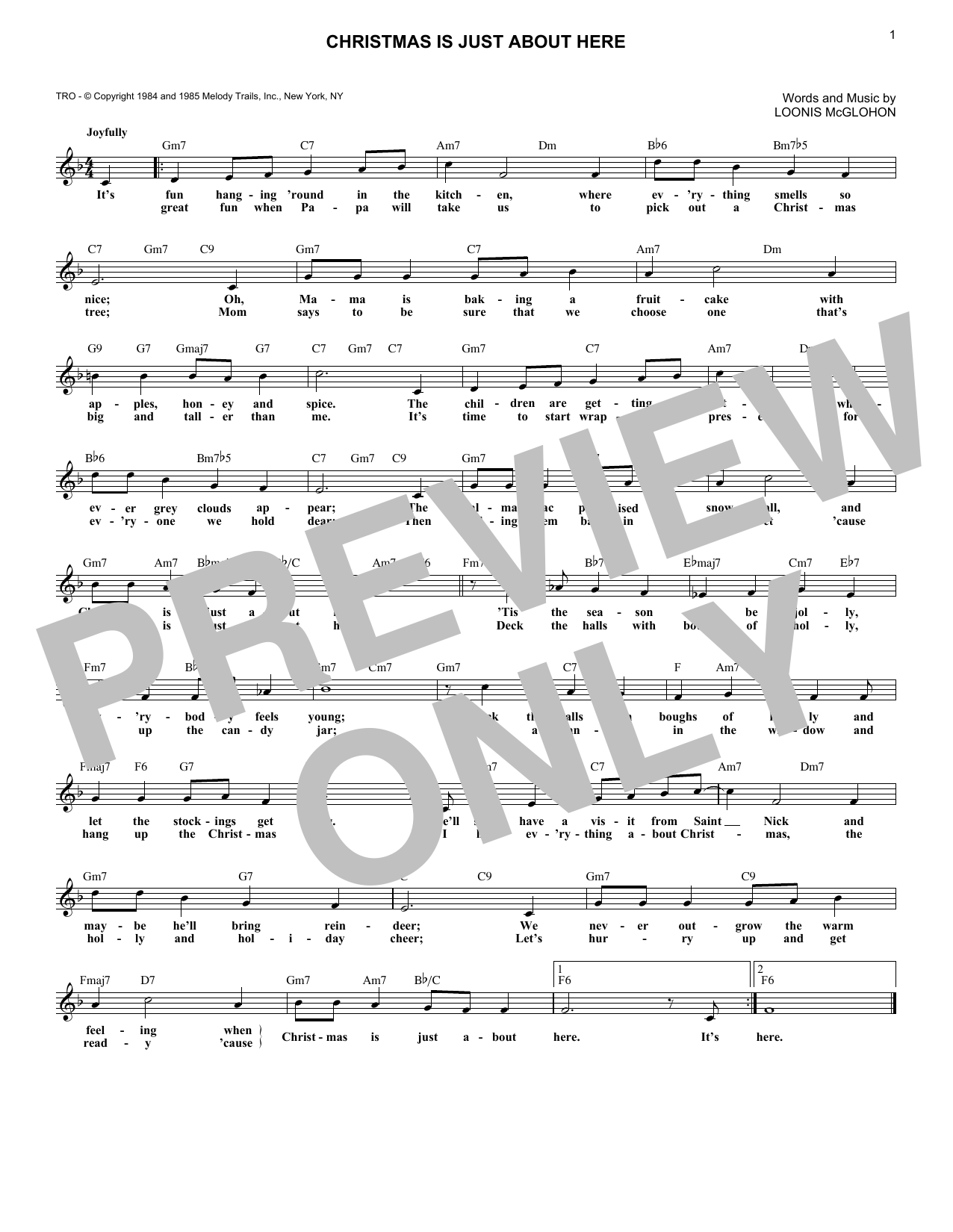 Loonis McGlohon Christmas Is Just About Here Sheet Music Notes & Chords for Easy Guitar - Download or Print PDF