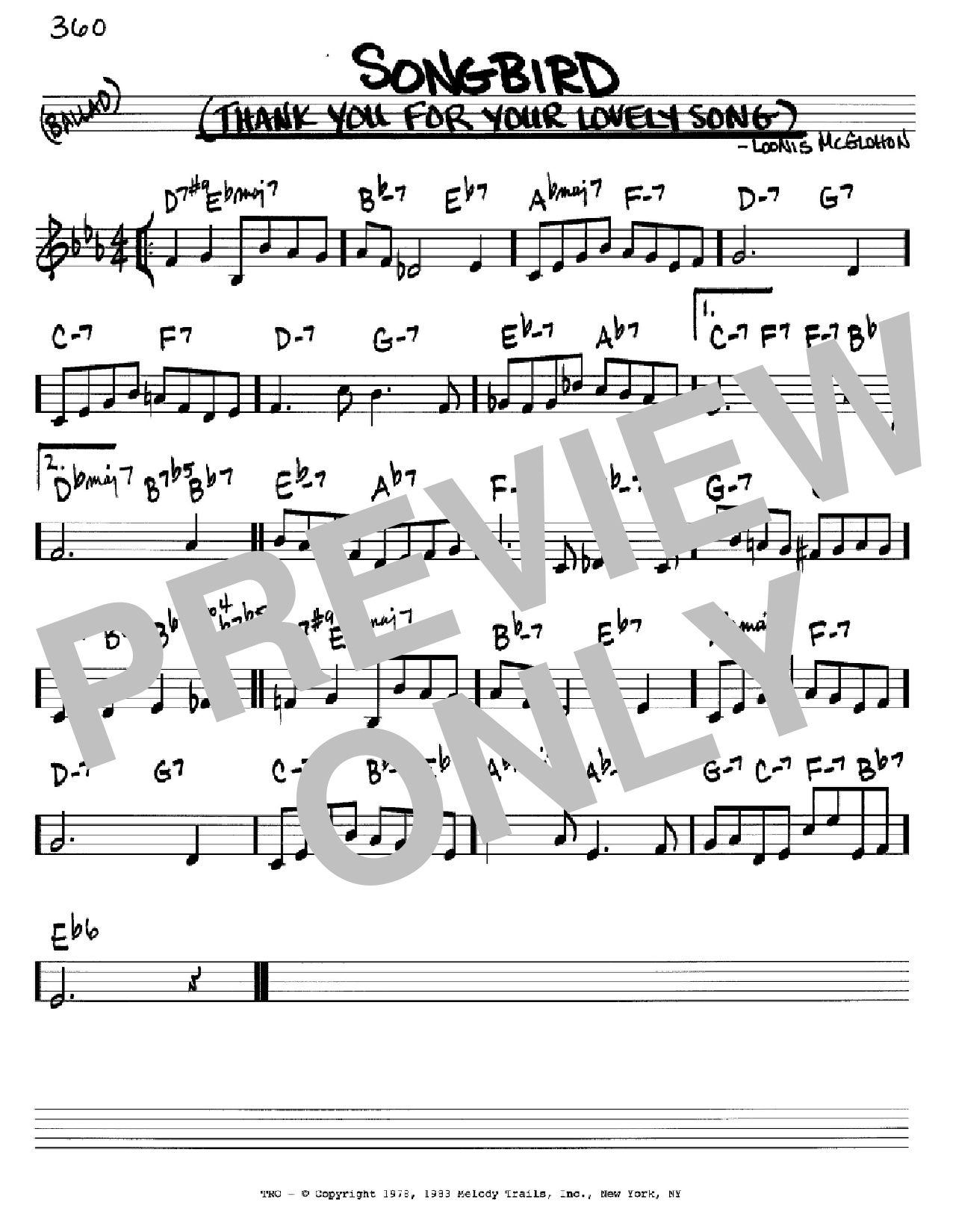 Loonis McGlohon Songbird (Thank You For Your Lovely Song) Sheet Music Notes & Chords for Real Book – Melody, Lyrics & Chords - Download or Print PDF