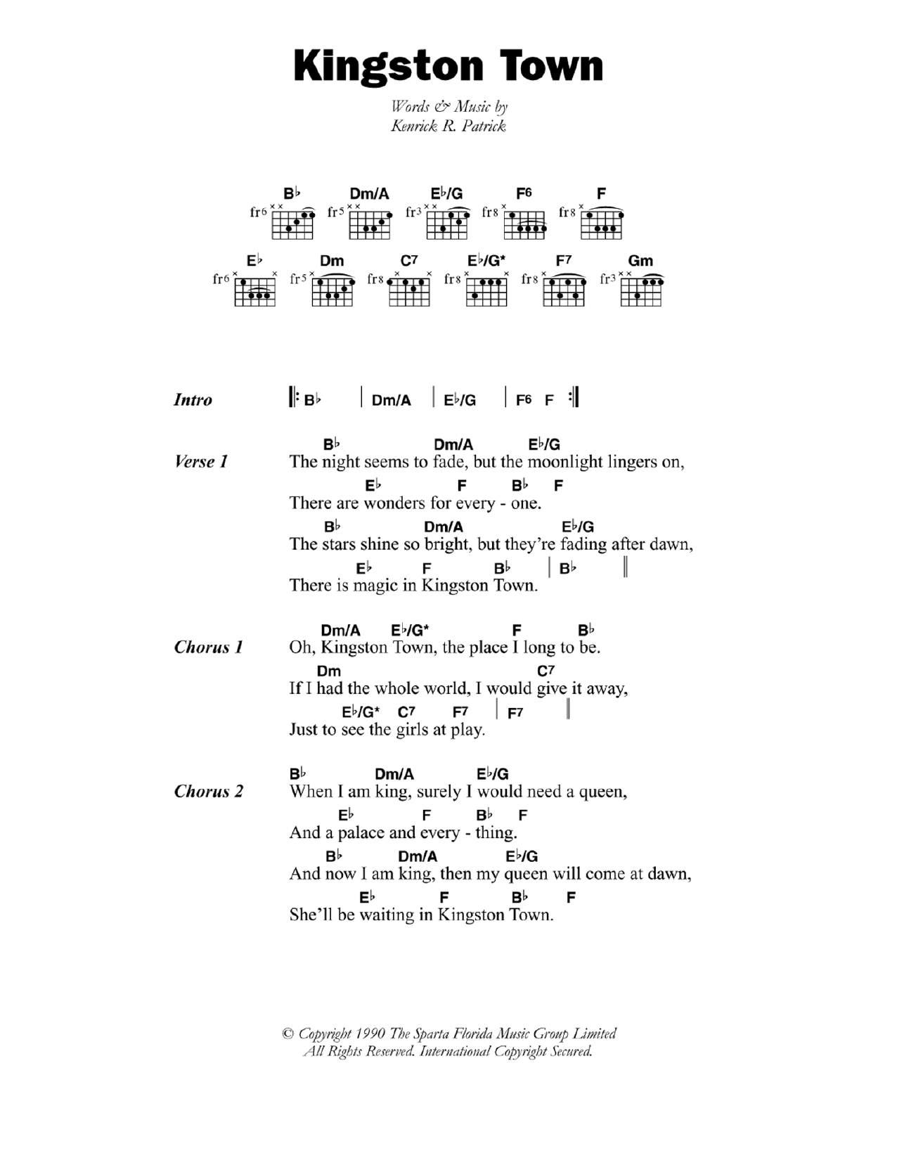 Lord Creator Kingston Town Sheet Music Notes & Chords for Lyrics & Chords - Download or Print PDF