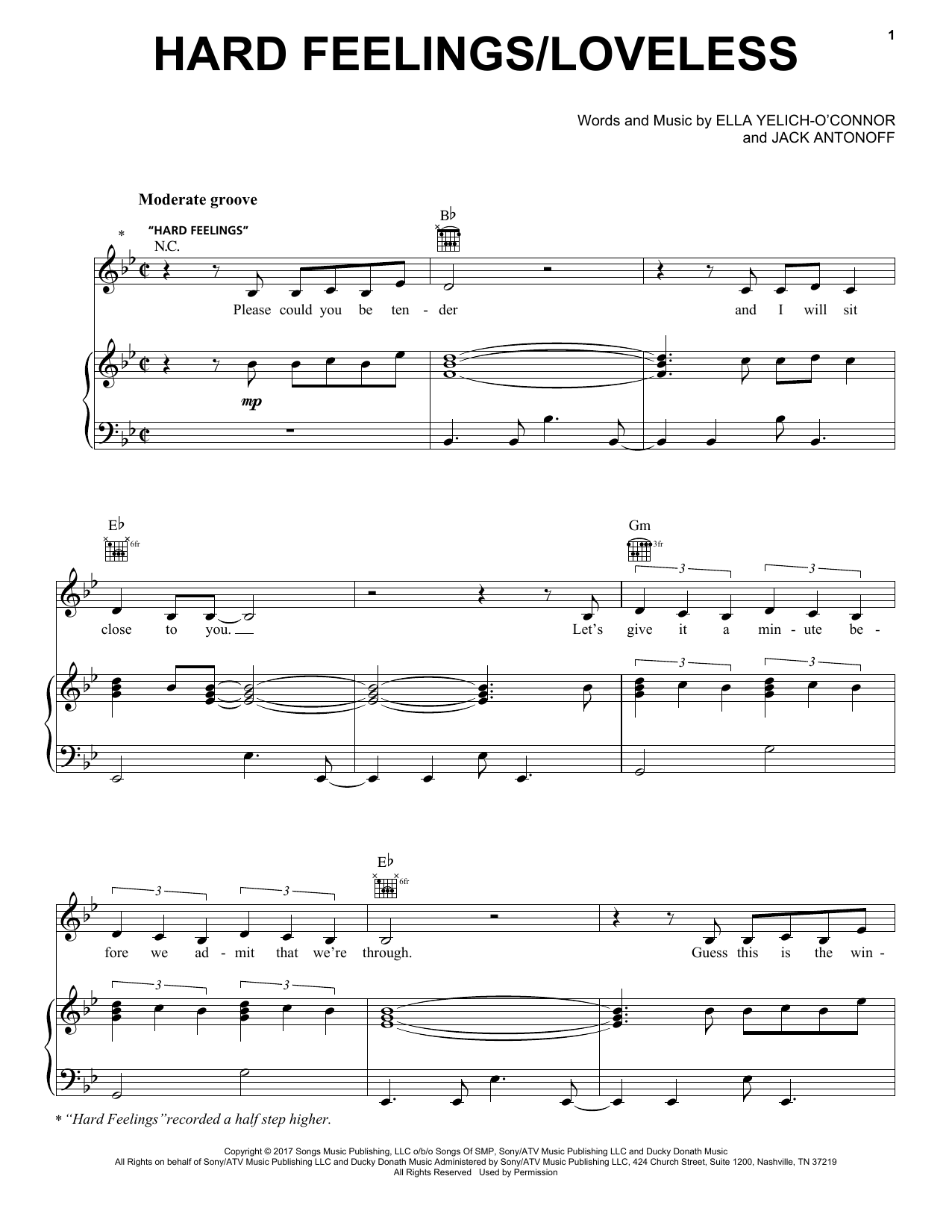 Lorde Hard Feelings/Loveless Sheet Music Notes & Chords for Piano, Vocal & Guitar (Right-Hand Melody) - Download or Print PDF