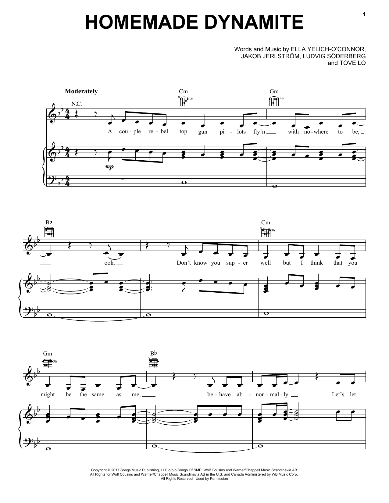 Lorde Homemade Dynamite Sheet Music Notes & Chords for Piano, Vocal & Guitar (Right-Hand Melody) - Download or Print PDF
