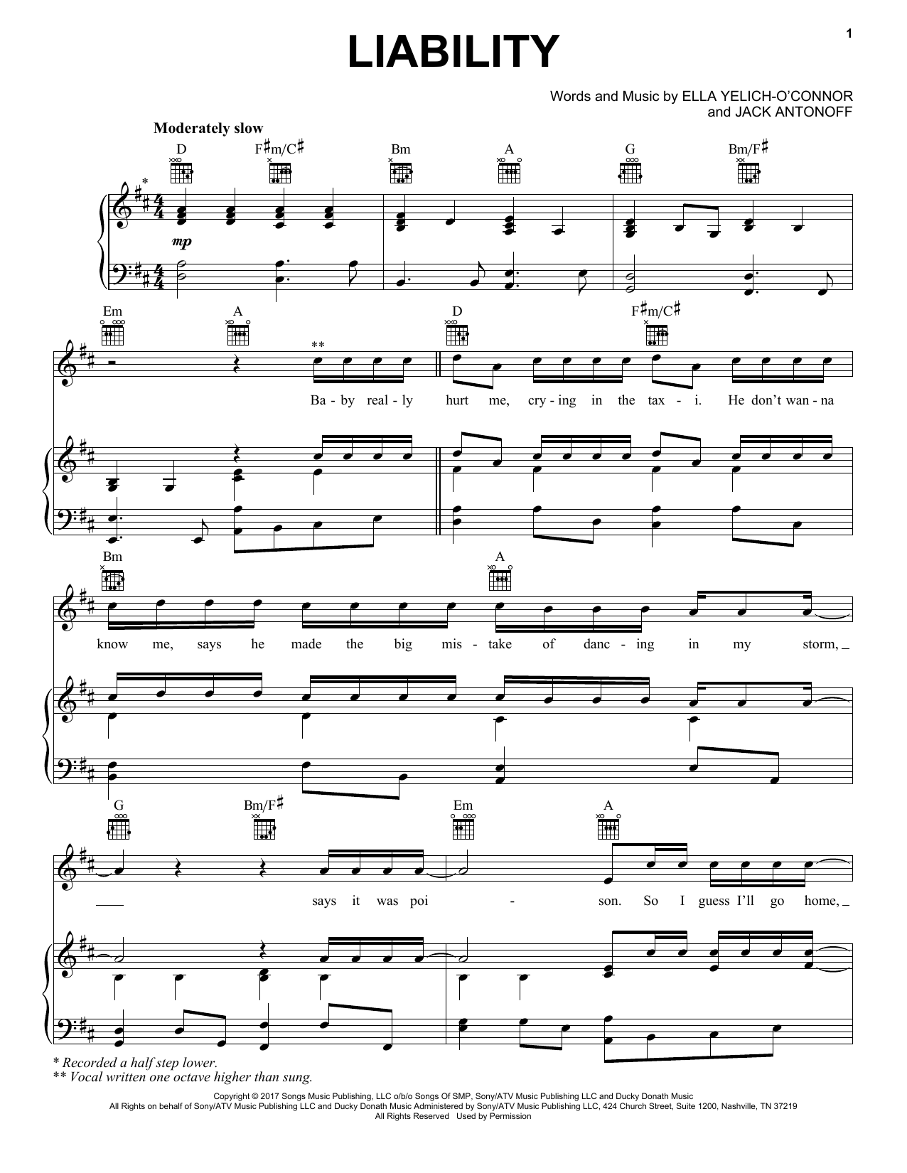Lorde Liability Sheet Music Notes & Chords for Easy Piano - Download or Print PDF
