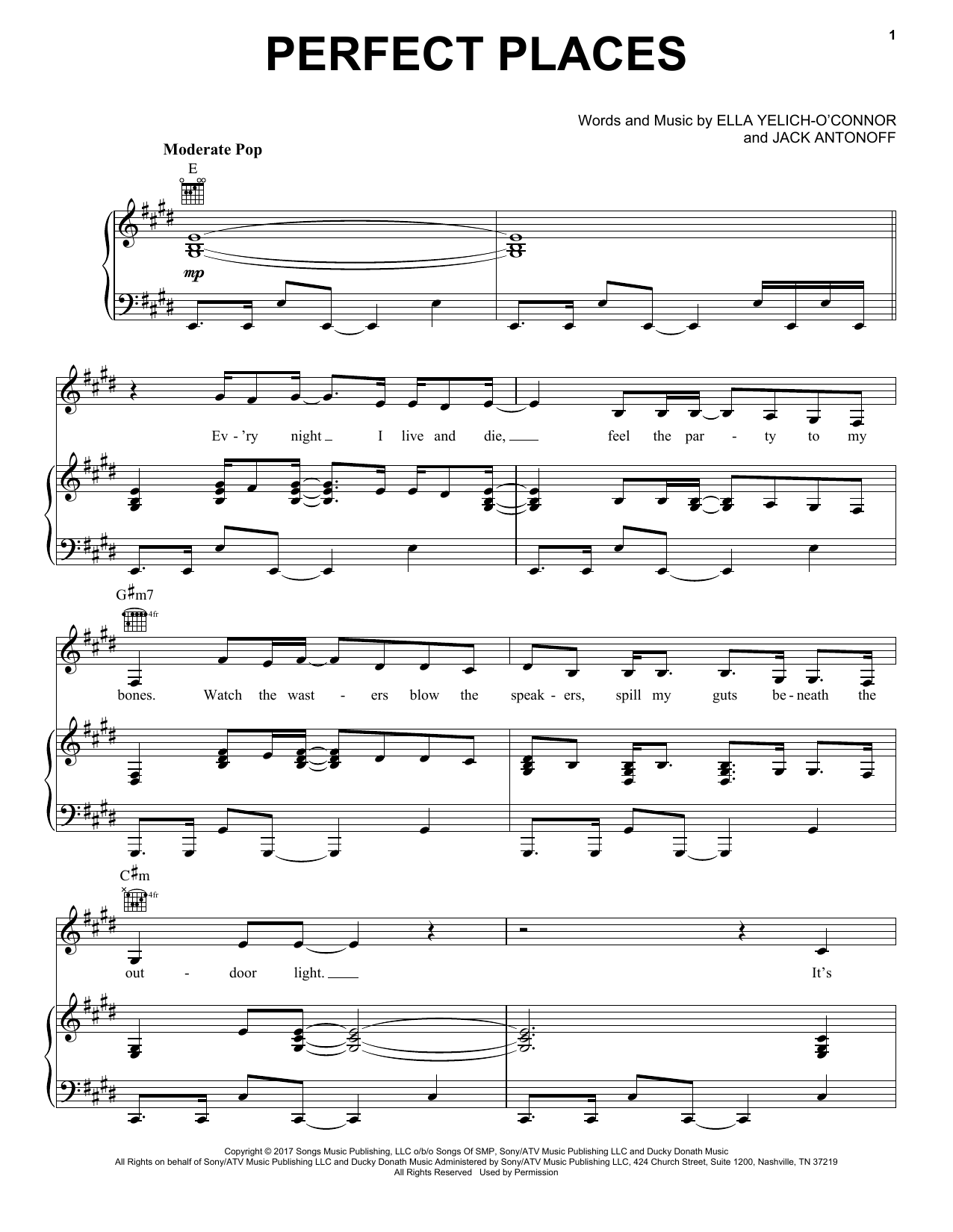 Lorde Perfect Places Sheet Music Notes & Chords for Piano, Vocal & Guitar (Right-Hand Melody) - Download or Print PDF
