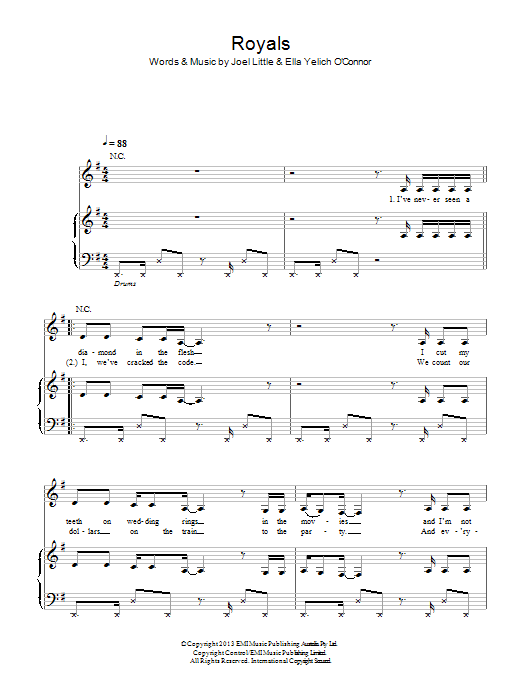 Lorde Royals Sheet Music Notes & Chords for Lyrics & Chords - Download or Print PDF