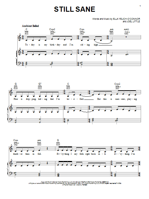 Lorde Still Sane Sheet Music Notes & Chords for Easy Piano - Download or Print PDF