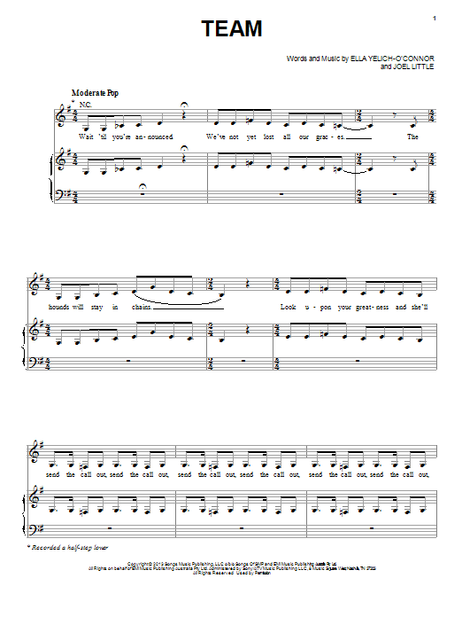 Lorde Team Sheet Music Notes & Chords for Piano - Download or Print PDF